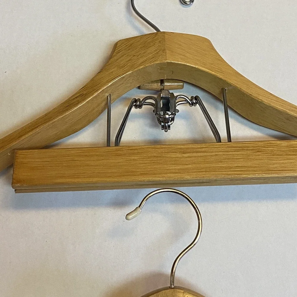 Vintage Wooden Maple Metal Suit Hangers Mid Century Modern Lot of 2